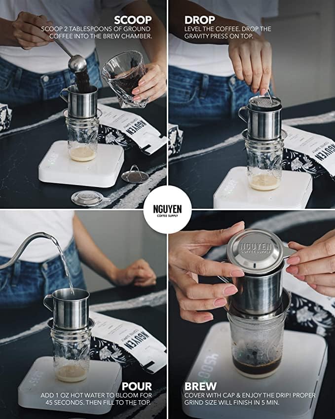 Miniatura 6 de Nguyen Coffee Supply - Filtro Phin original Cámara de acero inoxidable de 24 oz de diámetro de placa de 6 pulgadas, taza perfecta de café Phin Drip