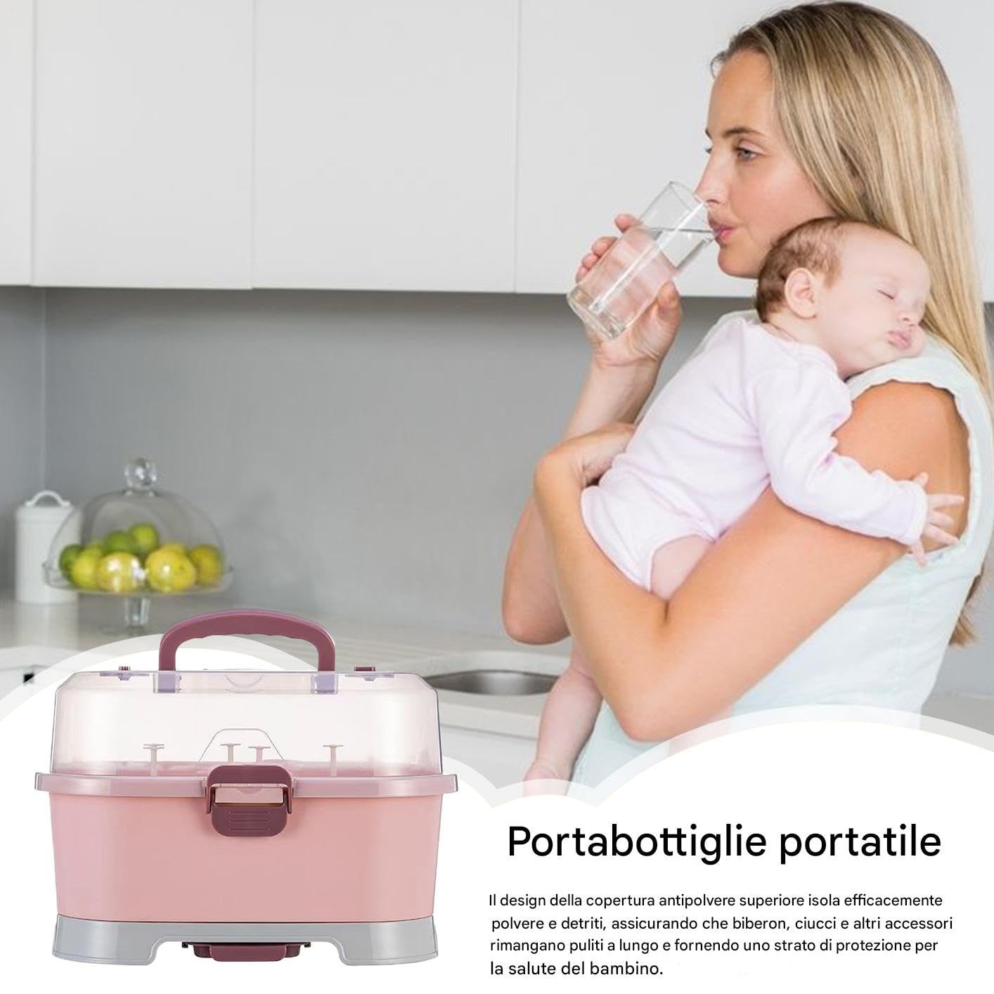 Generico Organizzatore per biberon da piano, porta biberon con scolapiatti rimovibile, grande contenitore per biberon con coperchio, organizer portatile per mobili da cucina
