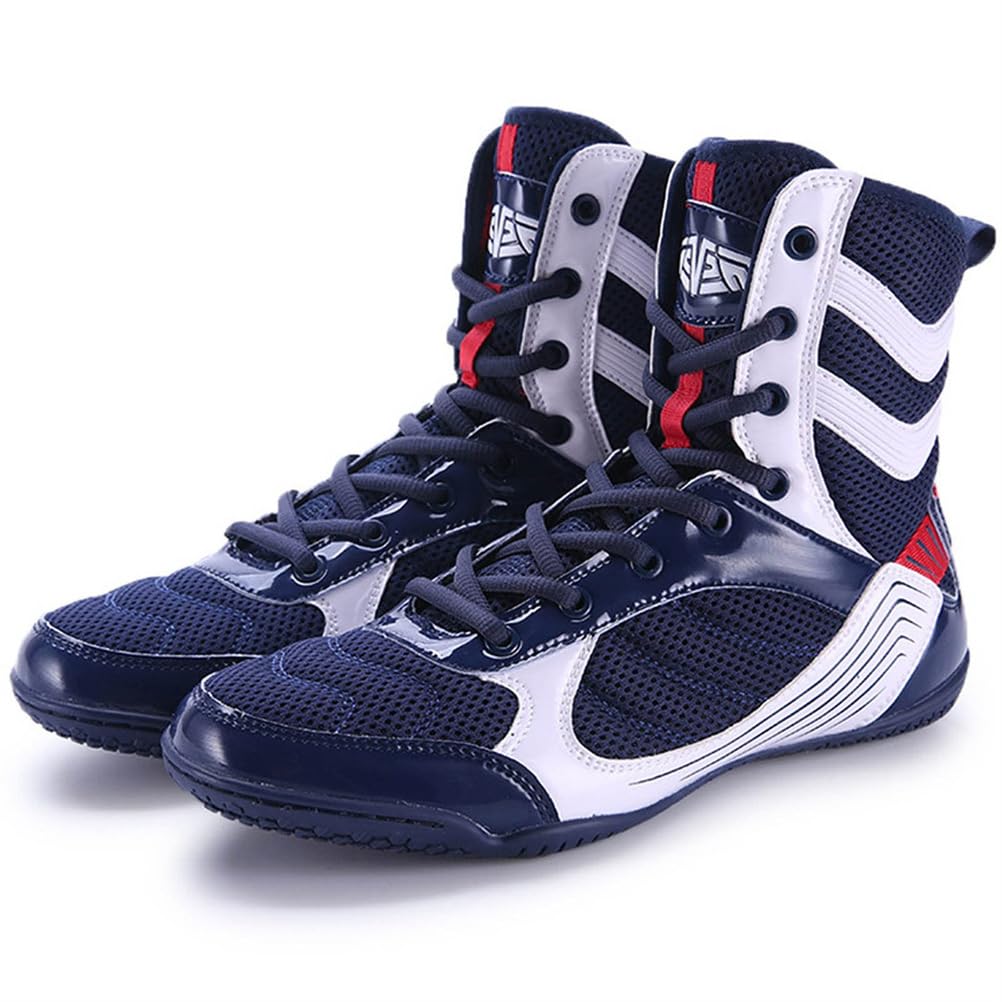 Scarpe da Wrestling per Ragazzi e Ragazze Unisex, Stivaletti Leggeri in Mesh Traspirante, Barefoot, Antiscivolo, con Caviglia Alta.,Blu,44 EU