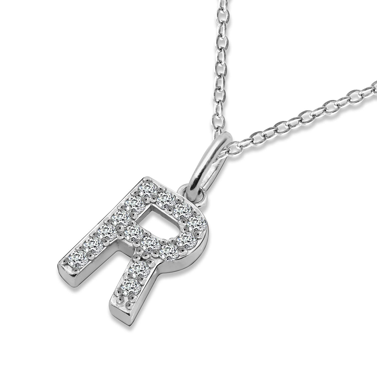 Amazon CollectionPlatinum Plated Sterling Silver Infinite Elements Cubic Zirconia Initial Pendant Necklace, 18"