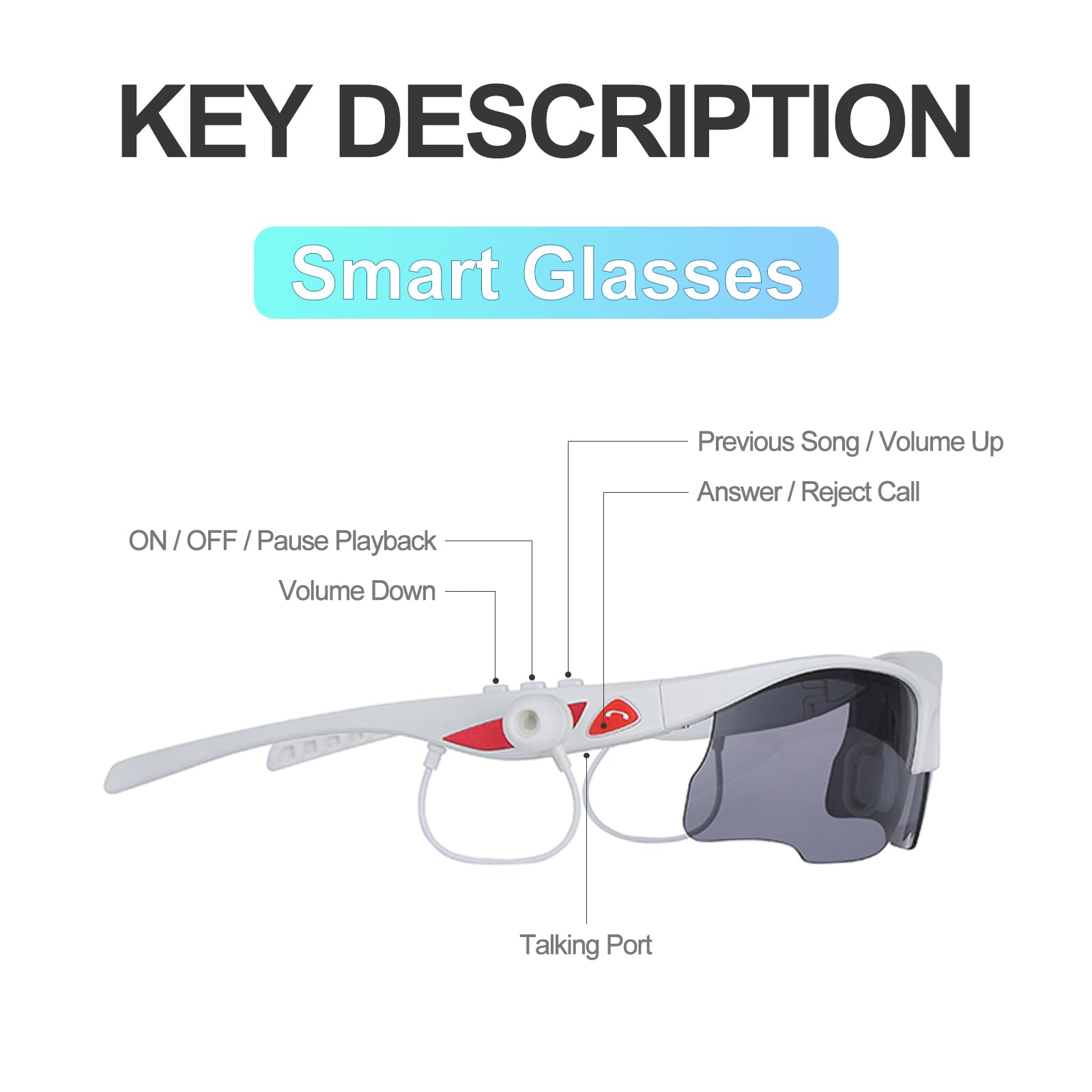 KevBinth Smart Sport Sunglasses with Unbeatable UV Protection and Wireless Bluetooth 5.0 Perfect Wearable Technology for Outdoor Adventures, Gaming, Hands-Free Calls, Music On-The-Go & More (White)