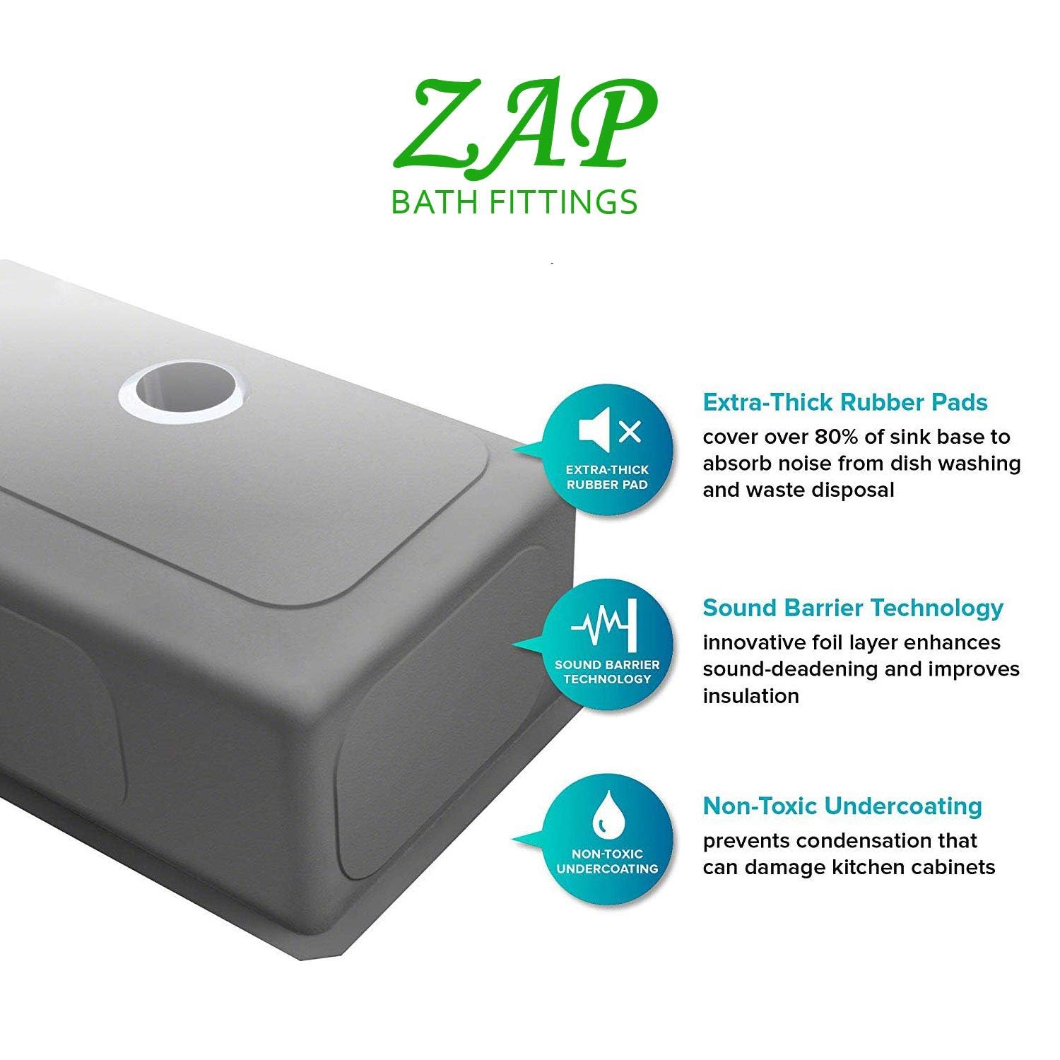 ZAP Hexa Series 304 Grade Stainless Steel Kitchen Sink | Single Bowl | Satin/Matte Finish | Square Coupling | Rust-Proof & Durable | Premium Quality (24 x 18 x 10 Inch) 3