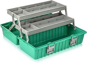 KIZQYN Caixa de ferramentas portátil de plástico, 3 camadas, caixa de armazenamento com bandeja, caixa de ferramentas dobrável portátil, organizador multiuso e estojo de armazenamento para organizador de ferramentas de artesanato