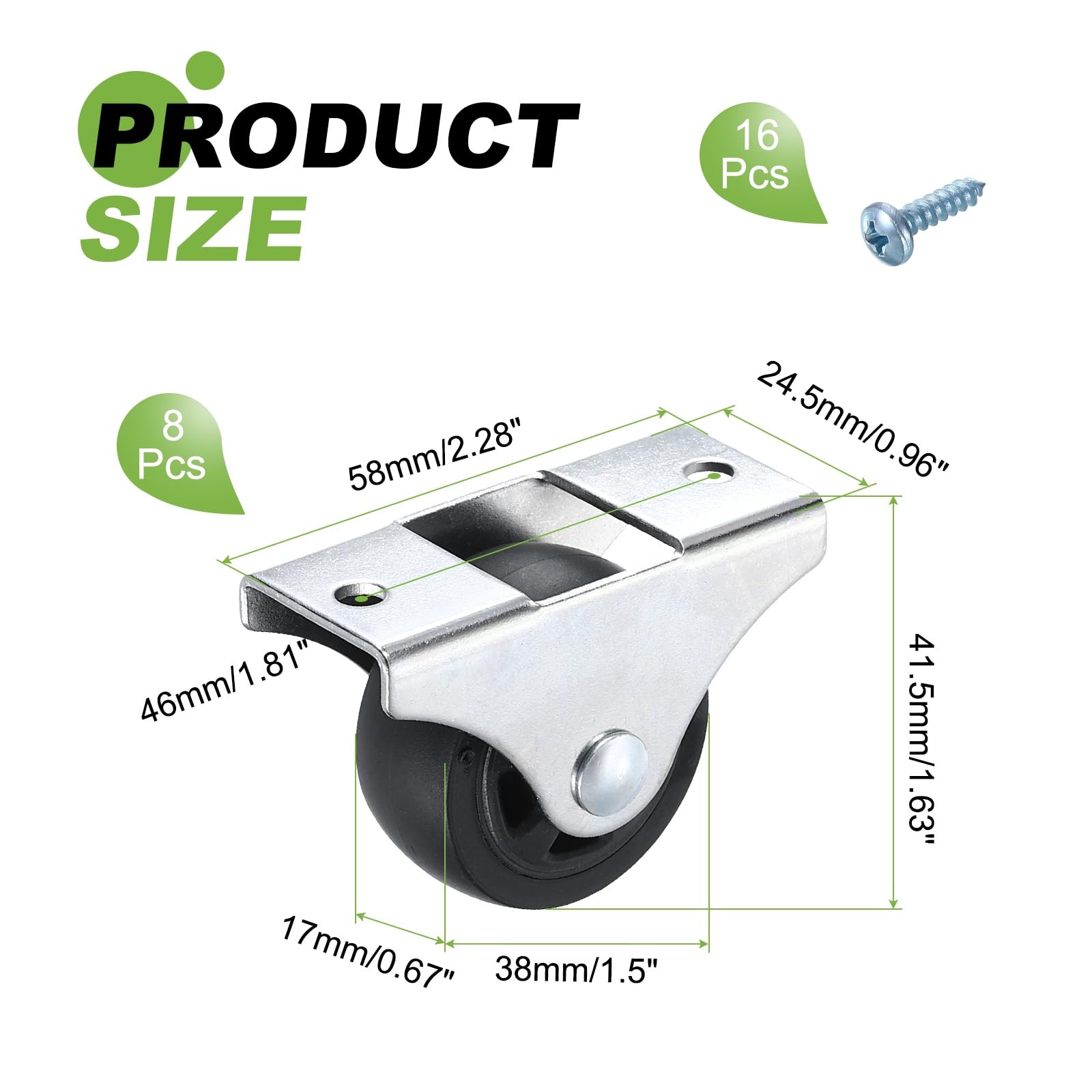 PATIKIL 1.5 Inch Fixed Caster Wheels - Image 2