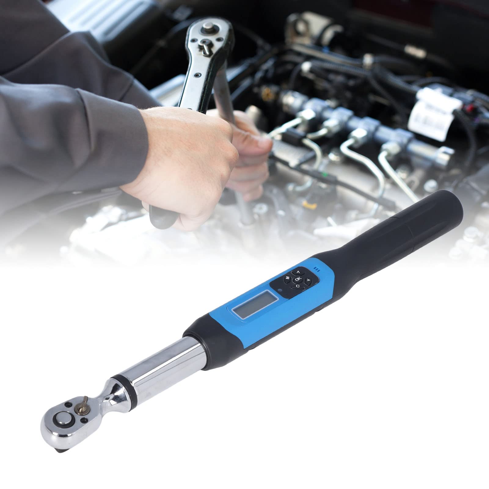TOOLSGO Digital Torsion Wrench 60Nm Accurate Adjustable 3 Measurement Patterns 3/8in Stainless Steel Hand Tools for Maintenance and Repair