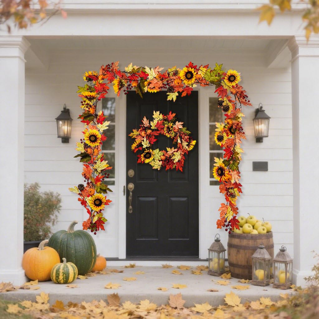 Guirlande Feuilles D'érable Artificielles Halloween 1,8m Noir - Décoration Intérieur/extérieur Automne