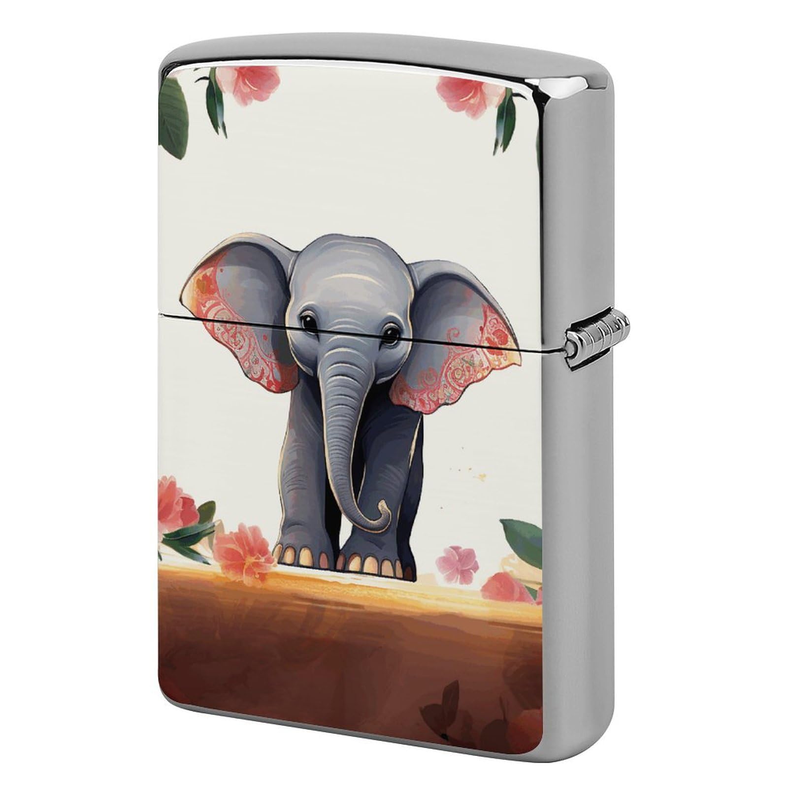 Lucky Elephant Metal Lighter Case Windproof Vintage Lighters Holder Reusable Cool Cigarette Lighter Cover for Men Personalized Pocket Flip Lighters Sleeve Double Sided Portable Protective Sleeve