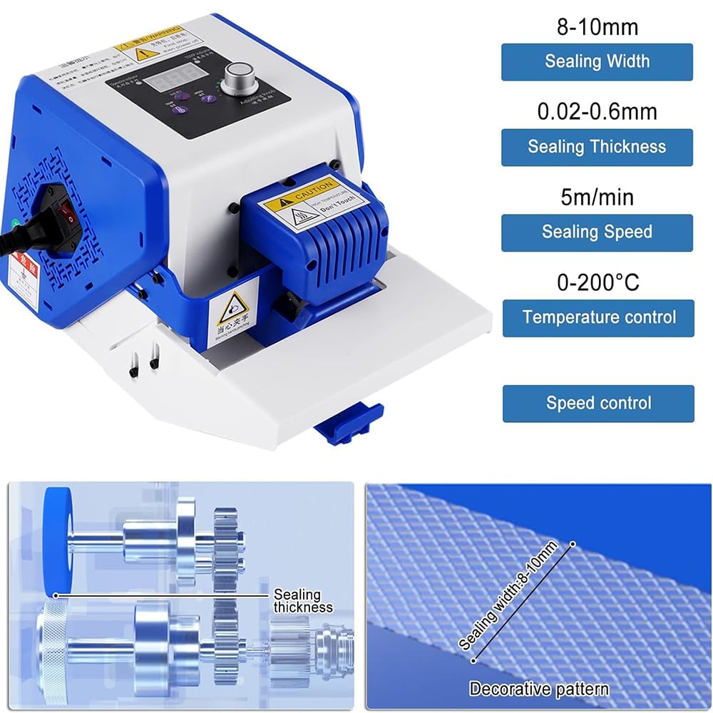 Sigillante continuo per sacchetti riscaldati, sigillatrice termica in plastica da 300 W con controllo della temperatura da 0 a 200 ℃, confezionatrice automatica per alimenti per sacchetti di spessore