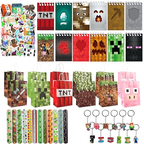 HYZMSZA Videojuegos Artículos de Fiesta Cumpleaños, 98 Pieza Cumpleaños de Regalo, Favores de Fiesta de Videojuegos, Cuadernos Llaveros Pegatinas Pulseras Bolsa Regalo, Fiesta Cumpleaños Niños