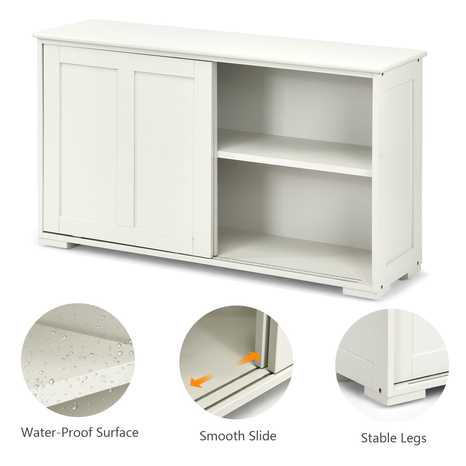 WooBuffet Schrank Sideboard mit Ablage und Schiebetüren, für Esszimmer, Wohnzimmer und Flur, Weiß