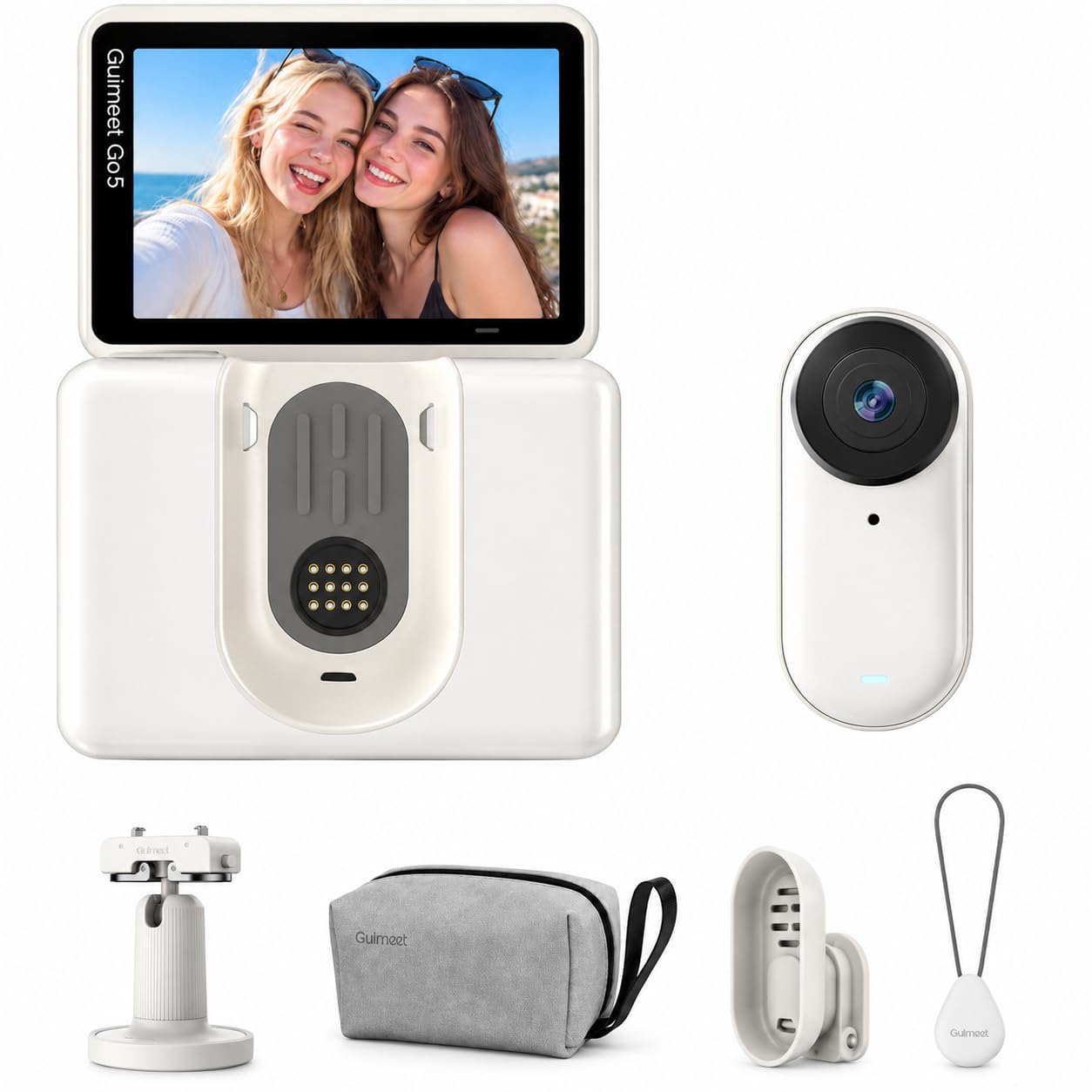 Guimeet Go 5 4K 128GB Action Sports Camera, Wearable Vlog Body Mounted Camera, 41g Pocket Cam, 10M Waterproof, Vanity Mirror, 295Mins Battery, Hands-Free for Creators, Families, Travelers