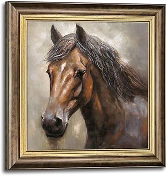 Amazon.co.jp: キャンバスウォールアート 馬の絵画:大きなフレーム付き