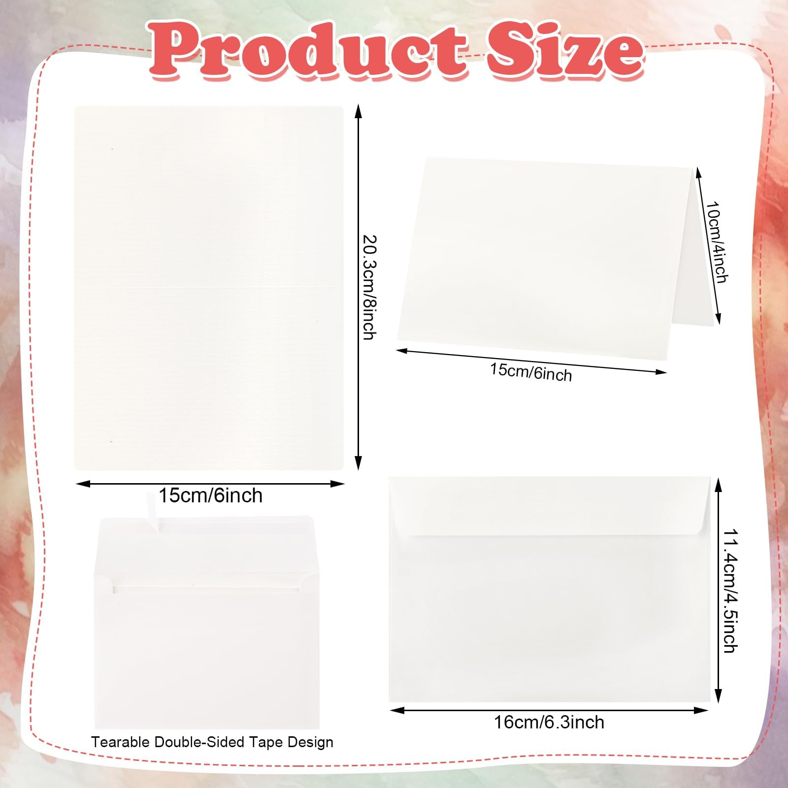 Blanko-Aquarellkarten mit Umschlägen, 300 g/m², schwere Baumwoll-Aquarell-Papierkarten, 10,2 x 15,2 cm, faltbare Aquarell-Postkarten mit Umschlägen für Grußkarten, Geburtstag, Hochzeit, Einladungen,