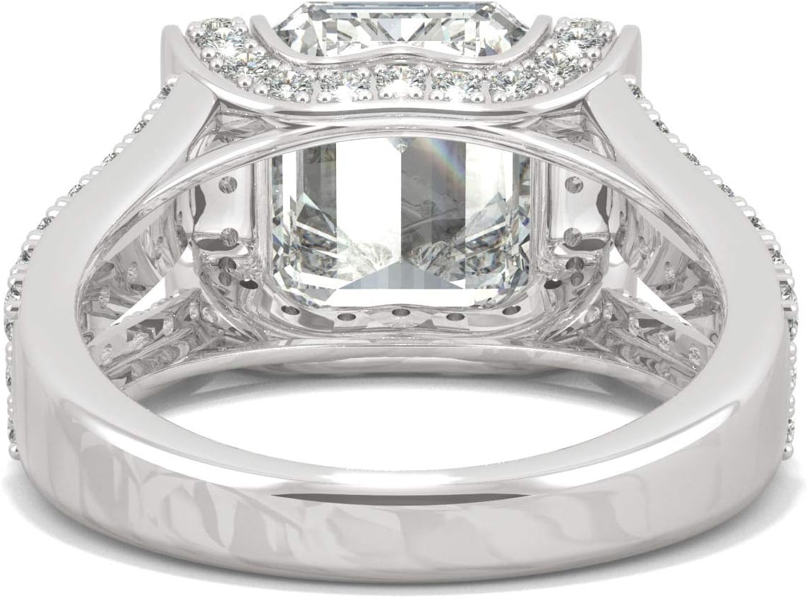 Charles & Colvard Created Moissanite 10x8mm Emerald Cut Fashion Ring for Women | Lab Grown | Solid 14K White Gold with Rhodium