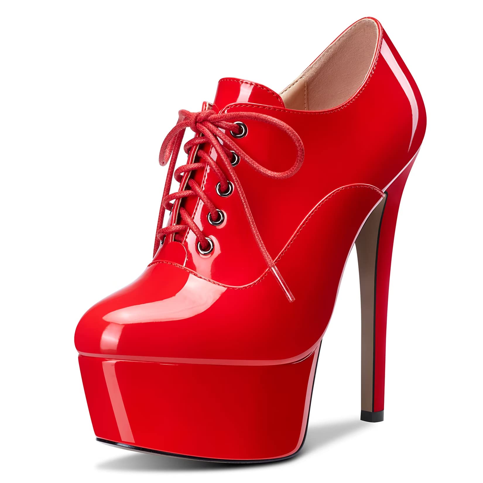 Saekcted Mujer Aguja Alto High Plataforma Heel Redonda Punta Pumps Cordones Cremallera Sexy Zapatos
