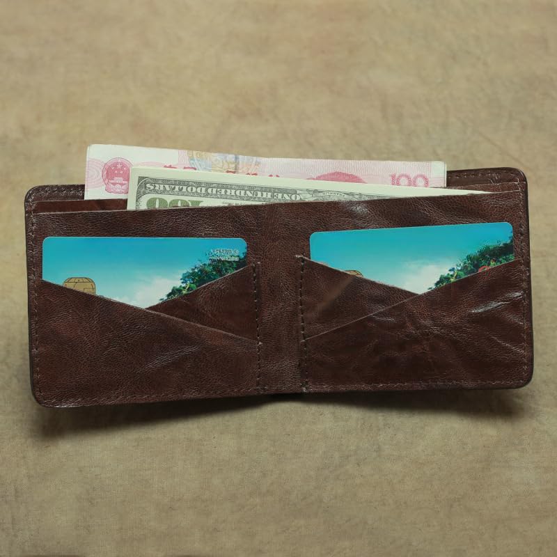 Vintage Genuine Leather Bifold Wallet for Men RFID Blocking with Keychain Attachment (Coffee,One Size)4