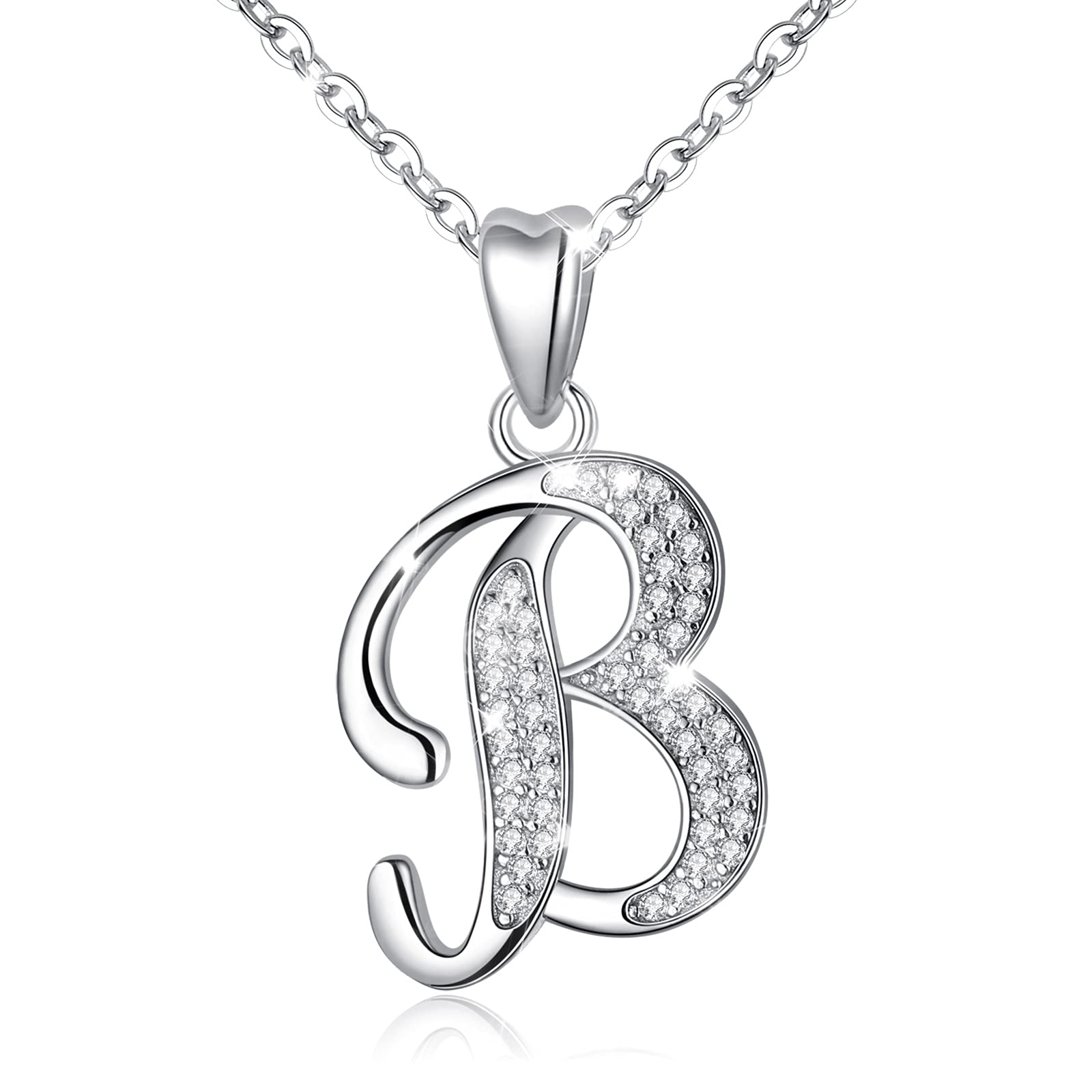 AEONSLOVEB Initial Necklace Sterling Silver Letter B Necklace Alphabet Pendant Cadena de Plata 925 Para Mujer with Cubic Zirconia Letter Jewelry Gifts for Women Daughter Mother Teen Wife Aunt Sister