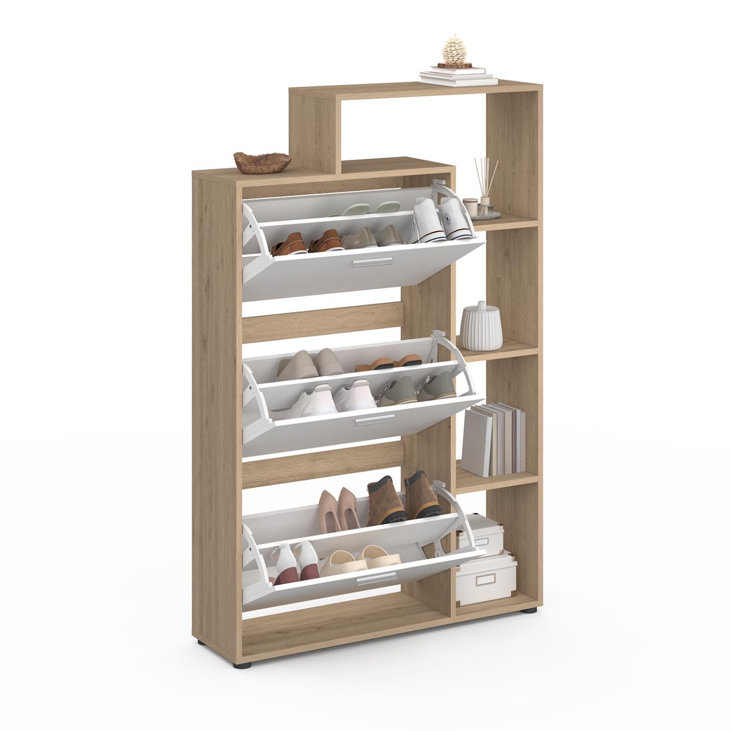IDMarket KLARK - Zapatero, imitación de haya, 3 puertas blancas, con estante