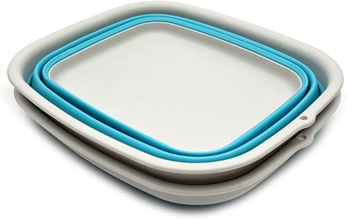 Miniatura 2 de SAMMART Juego de 2 tinas plegables  9.45 L (2.49 galones)  Tina plegable  Lavabo portátil  Tina de plástico que ahorra espacio (2, azul brillante)