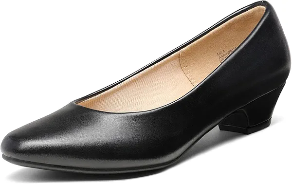DREAM PAIRS Women's Mila Low Chunky Heel Pump Shoes,Size 9,Black/Pu,Mila