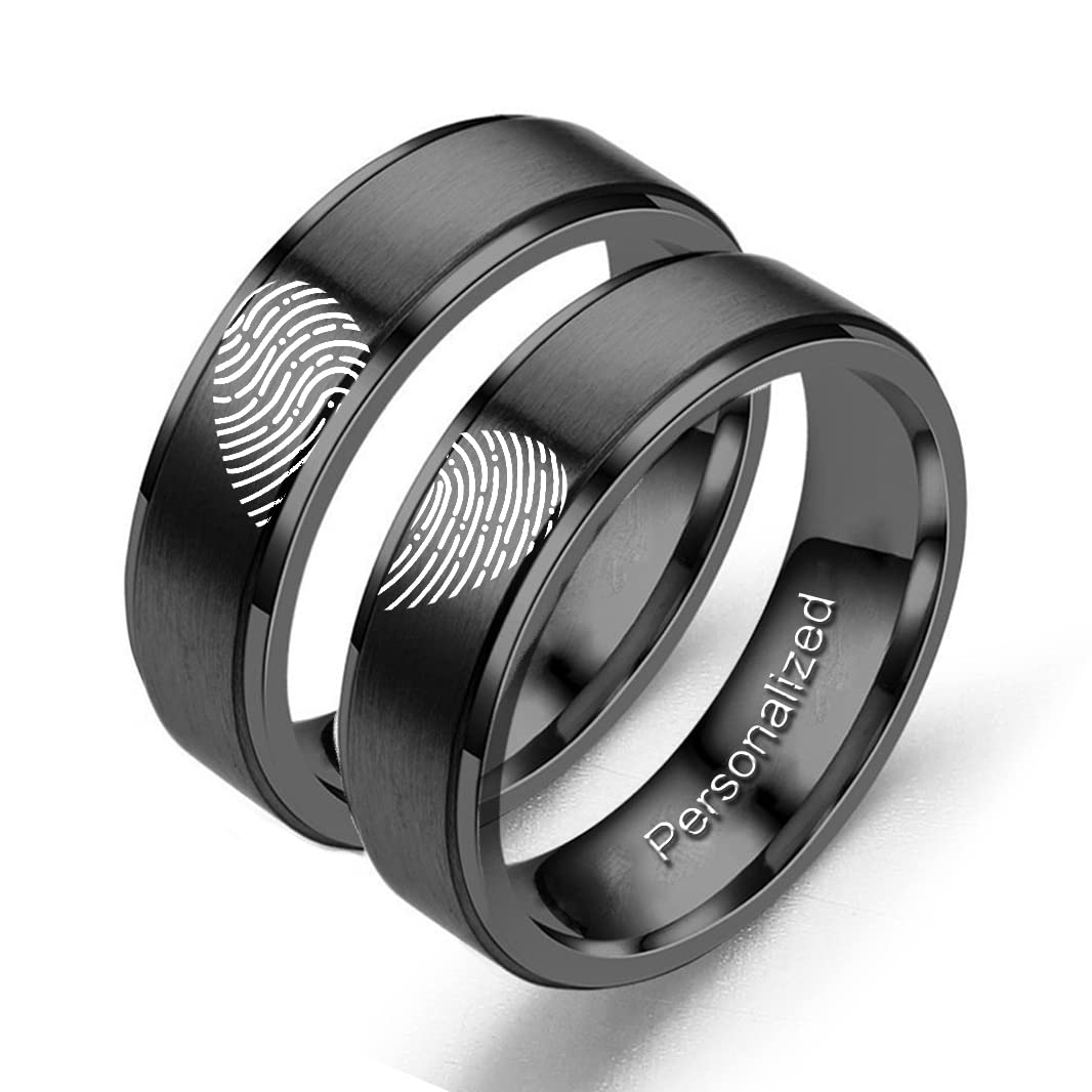 Ihanskio Anillo personalizado para pareja, corazón a juego en el interior, puede grabar, anillos de boda personalizados, oro negro, titanio, acero, 6 MM