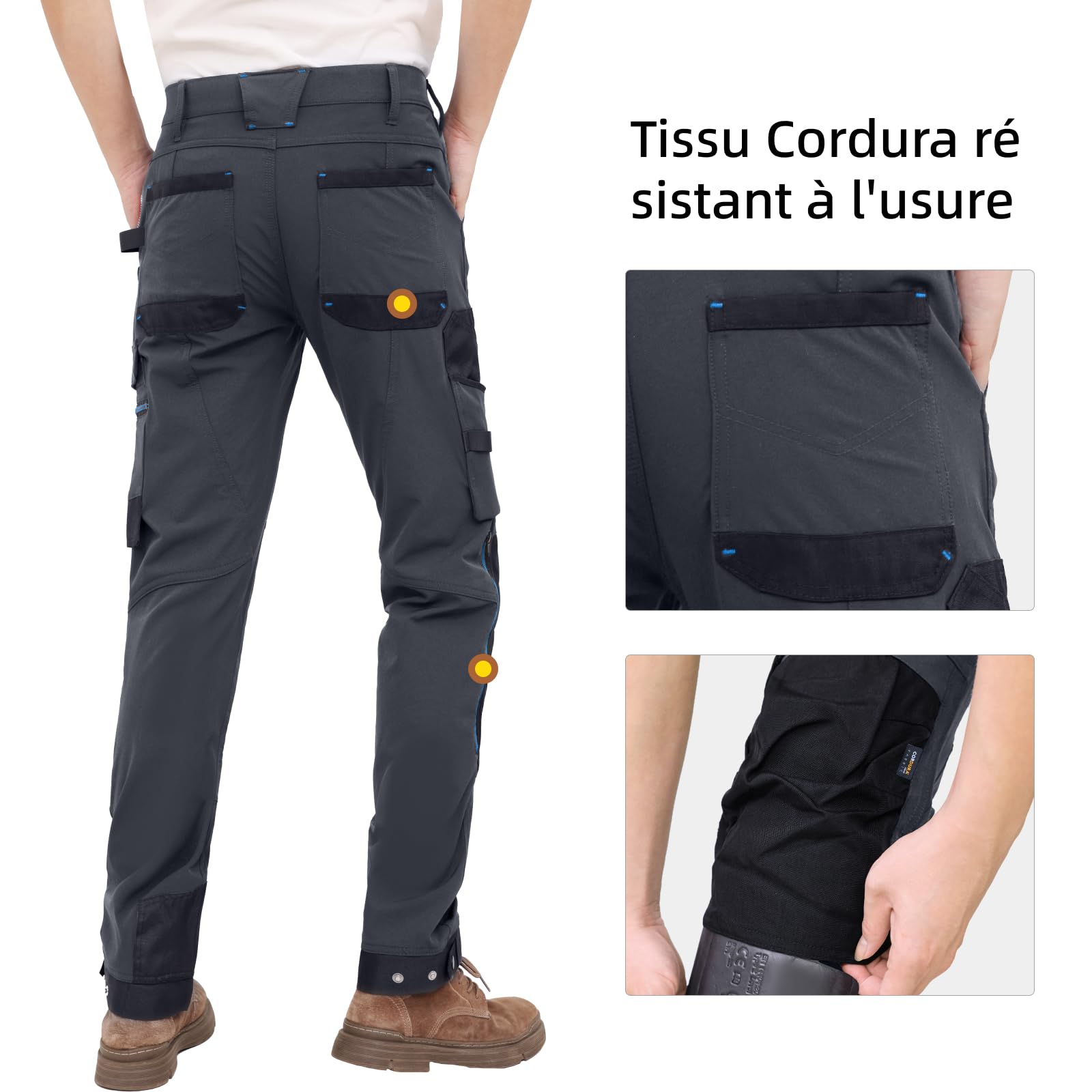 WORK IDEA Pantalon de Travail Homme Slim-Fit Stretch : Zones critiques renforcées en Cordura — élégance Robuste pour Divers Besoins Professionnels.