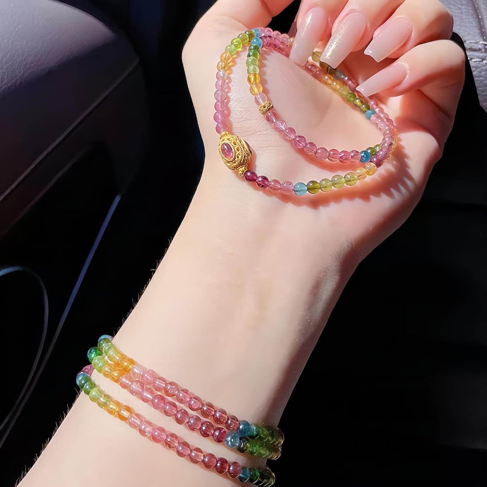 Semplici Braccialetti con Perline di Cristalli Colorati per Donna, Bracciale con Pietre preziose Naturali a Doppio Strato, Gioielli alla Moda Fatti a Mano per Regali di Compleanno