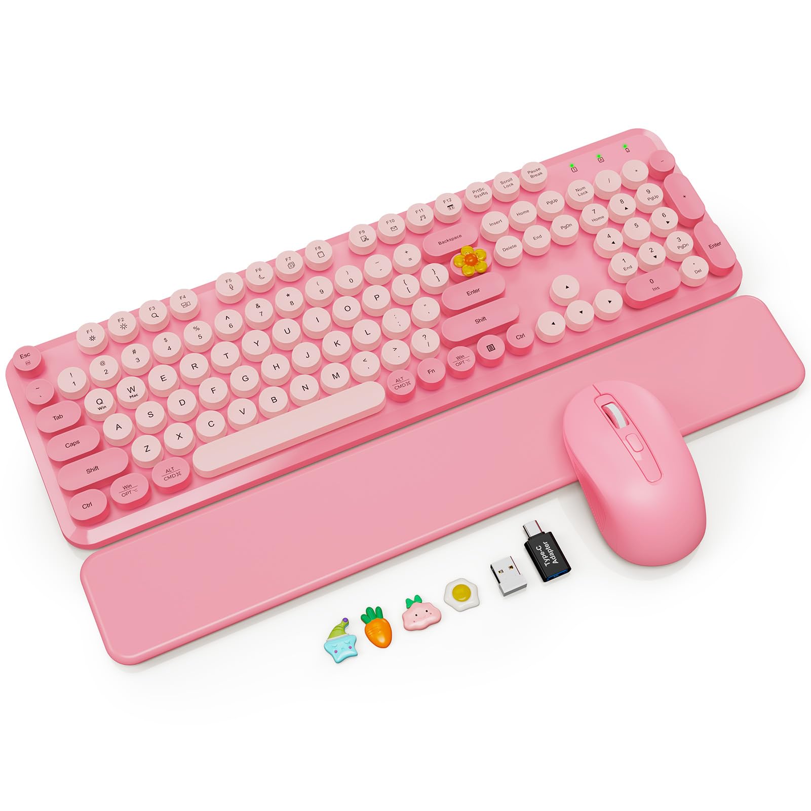 Photo 1 of Wireless Keyboard and Mouse Combo with Magnetic Wrist Rest, Round Keycaps, Full-Size Retro Typewriter-Style, Two-Stage Tilt Legs, Auto-Sleep, 2.4G Wireless for Windows Mac Laptop PC, Soft Blush Pink