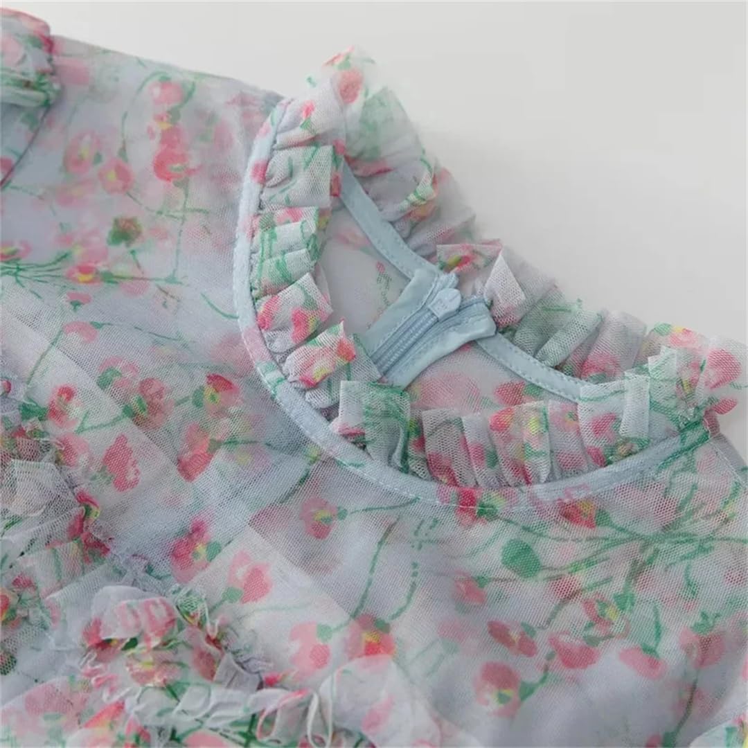 Disimlarl Abito da donna con volant e colletto alla coreana, a maniche lunghe, con fiori in rete, ricamato, abito