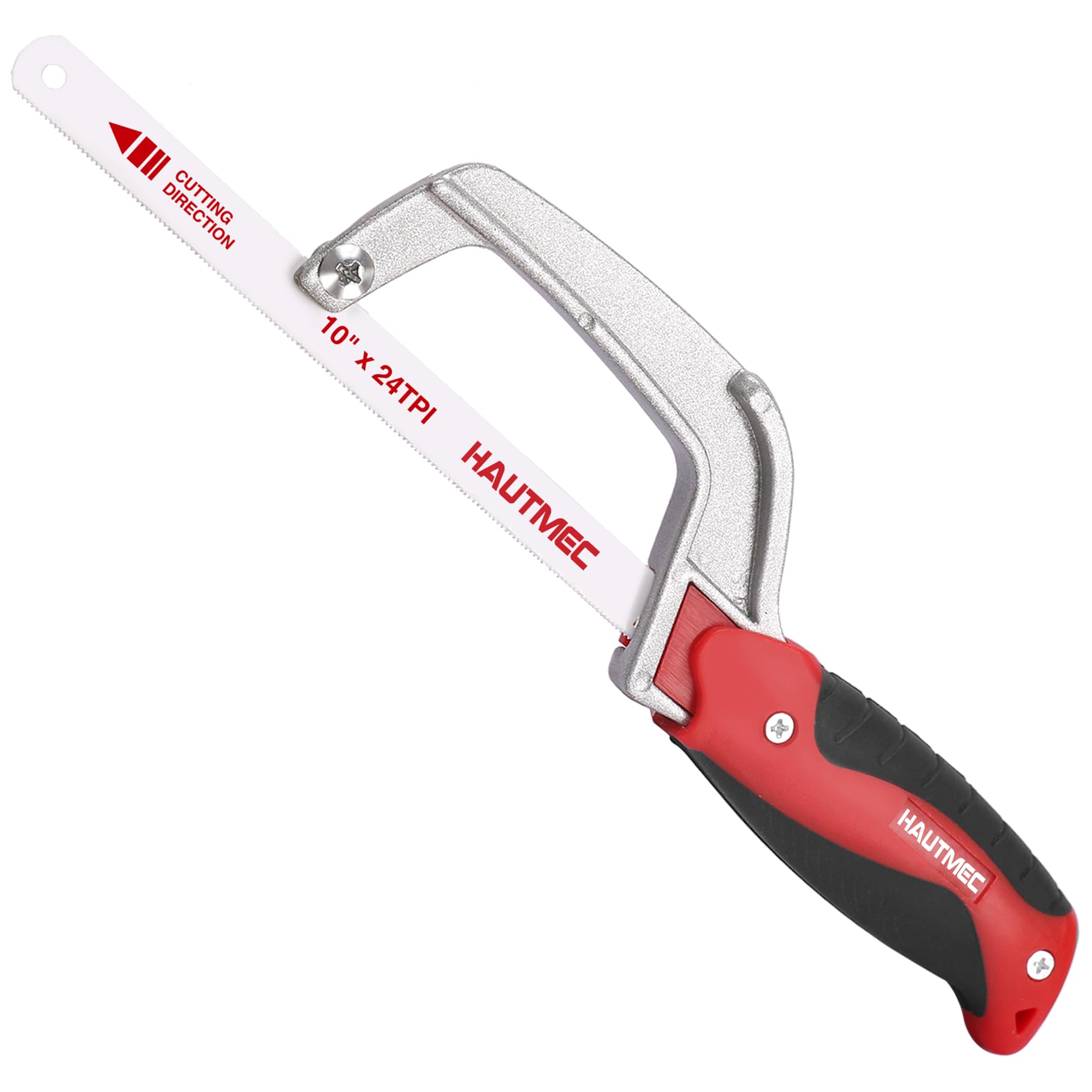 HAUTMEC Compact Hacksaw, 250mm Junior Hacksaw with Bi-Metal HSS Blade, Lightweight Aluminium Frame, Small Hand Saw for Cutting Metal, Plastic, PVC & Wood, Ideal for Tight Spaces - HT0035