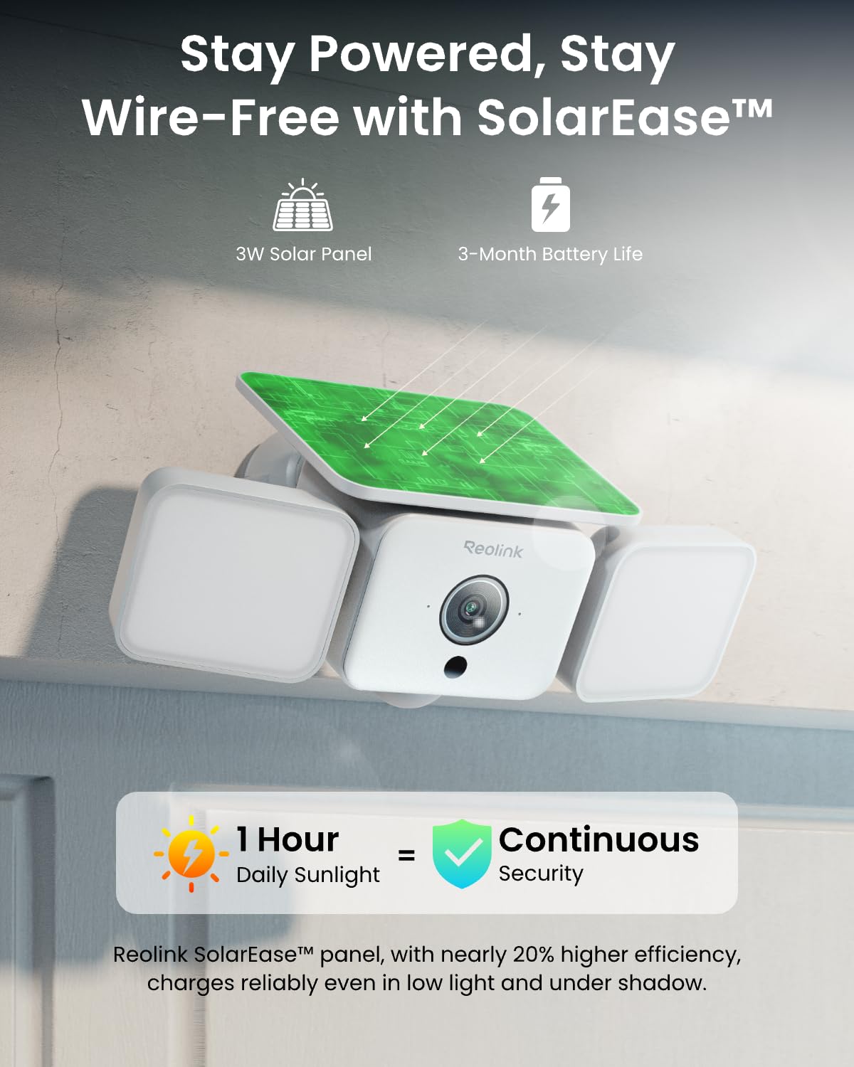 Reolink Solar Floodlight Cam, Bezprzewodowa Zewnętrzna Kamera Monitoringu 2K 150°, Oświetlenie Do 1000 Lm I Alarm Syreną, Reflektor Aktywowany Ruchem AI/PIR, Kolorowy Tryb Nocny, WiFi 6, IP66