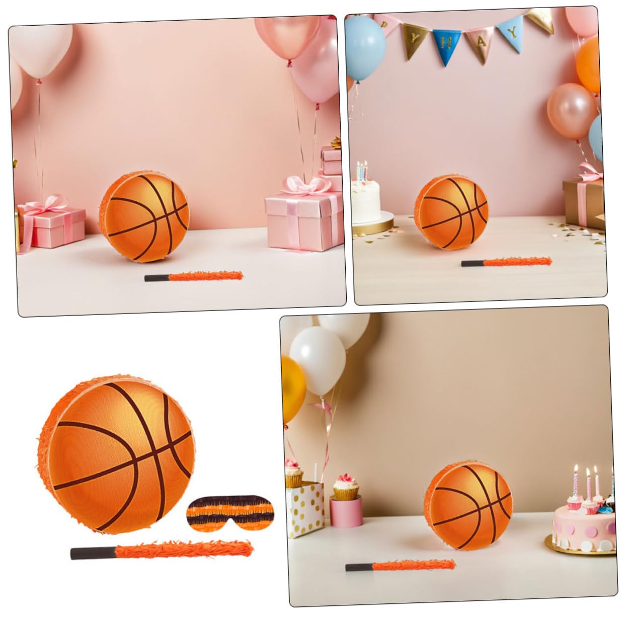 Gatuida Piñata de Baloncesto para Fiesta Infantil con Accesorios Completos Resistente Cartón y Papel Crepé Decoración Temática Deportiva para Cumpleaños y Divertidos