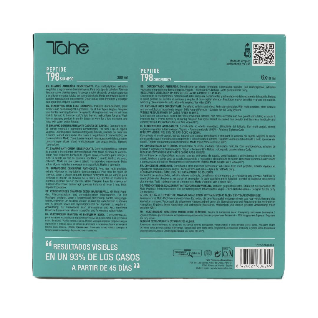Tahe Peptide T98 Pack Program zapobiegający wypadaniu włosów: Leczenie koncentratem 6 x 10 ml + Szampon przeciw wypadaniu włosów 300 ml