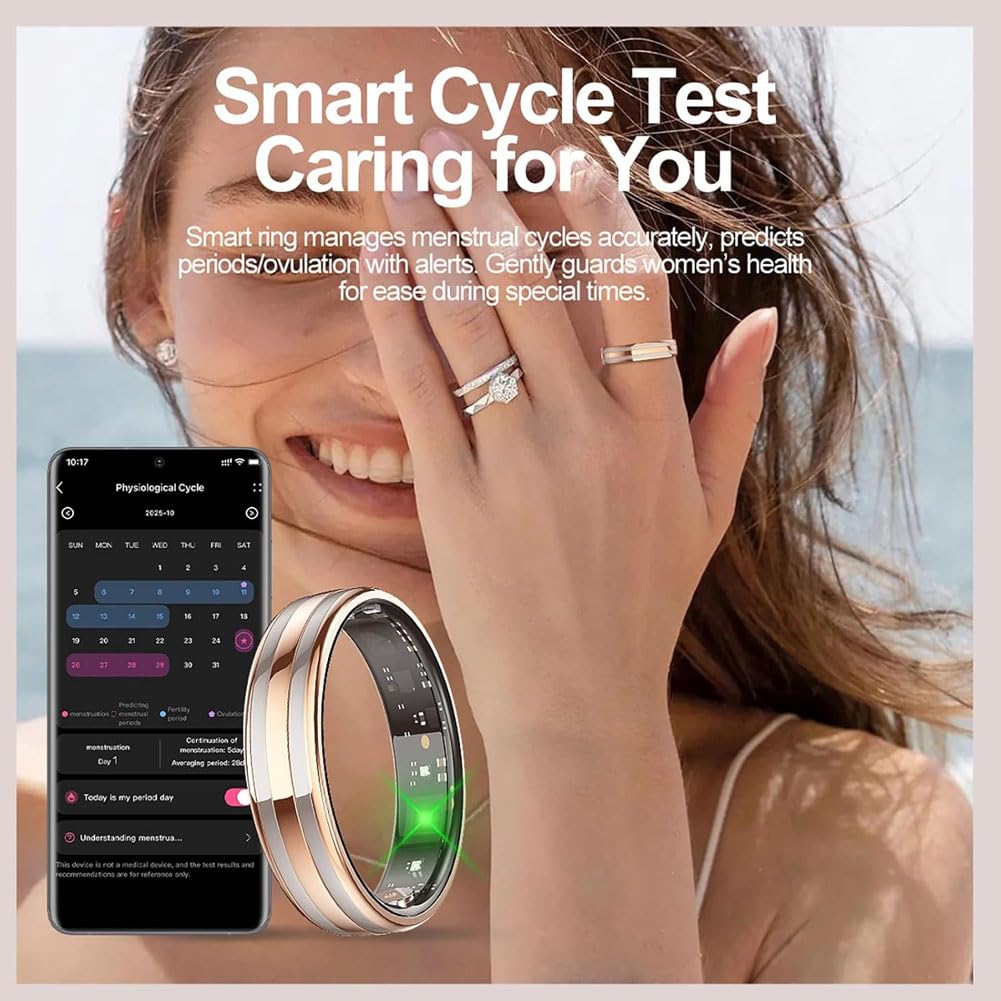 Anello Smart, Anello Smart Uomo Smart Ring Donna Anello Intelligente Smart Ring Misura Pressione Sanguigna Anello Contapassi Rose Gold 12#
