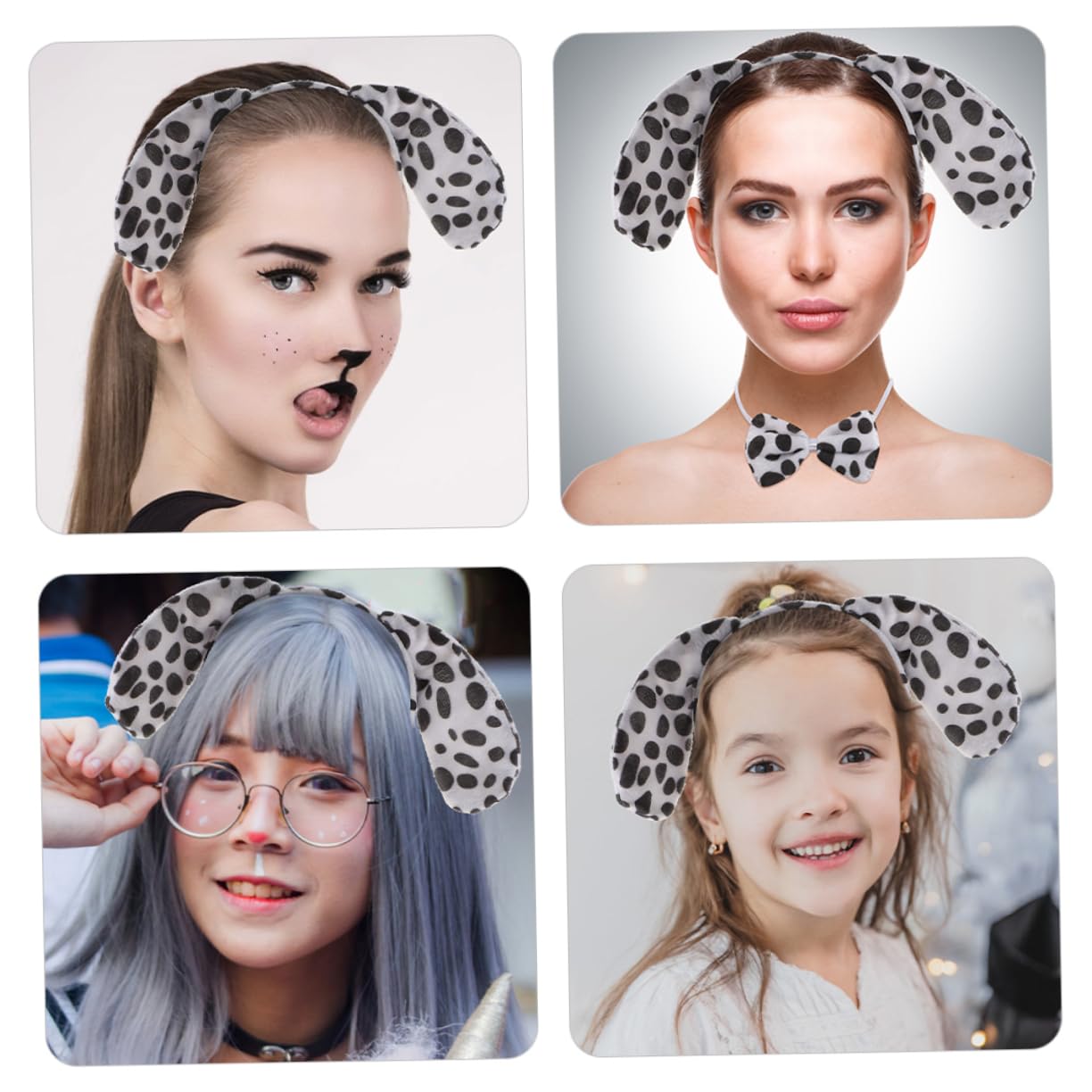 Didiseaon 6Sets Dalmatian Dog Ear Headband with Bow Tie and Tail Props for Cosplay Animal Theme Parties and Photography Cute Dress Up Accessory for Pets