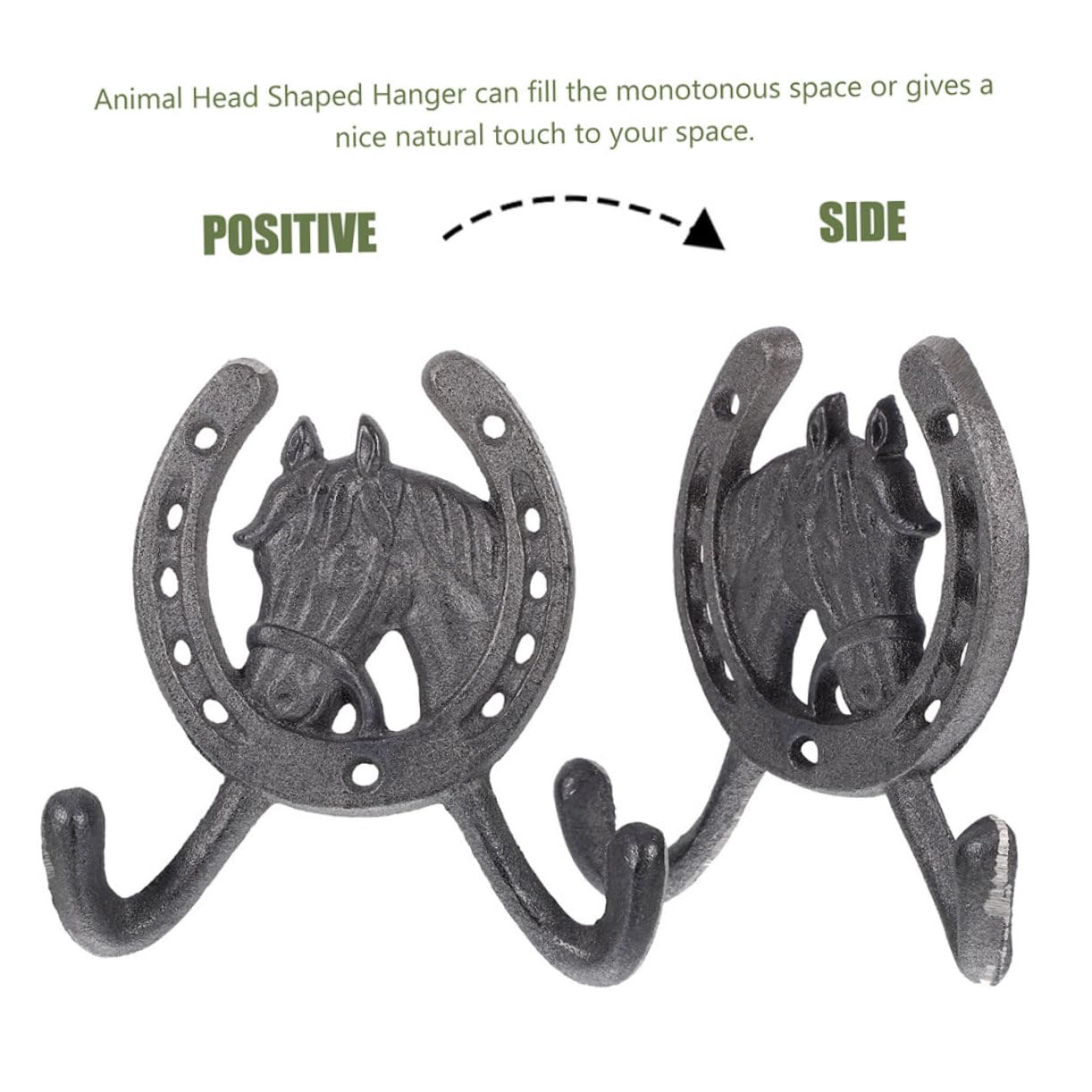 4 Pezzi Ganci da Parete Nero, in Ferro, Stile Vintage, Doppio Gancio a Forma di Ferro di Cavallo, per Bagno e Camera da Letto