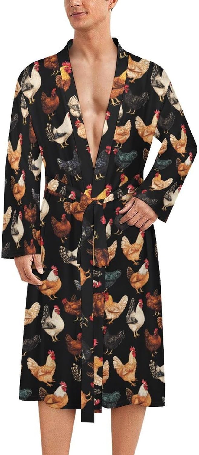 Chickens Mens Robe Long Bathrobe for Women Bath Robes Lightweight Soft Printed Sleepwear