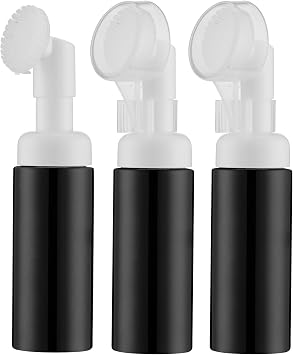2 OZ Foam Bottle with Brush, Empty Detergent Bottle for Clean Paws with No-Rinse Scrubber Brush, Small Foaming Dispensers to Travel for Soap, Shampoo 3pcs, Black, No Cleaner