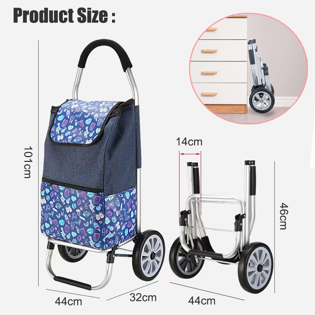 Einkaufstrolley - Ziehwagen zum Einkaufen mit Einkaufstasche | 35 Liter Shopping Trolley - Einkaufswagen mit großen Rollen für Treppensteiger | Transportwagen mit Abnehmbarer Tasche (Red)