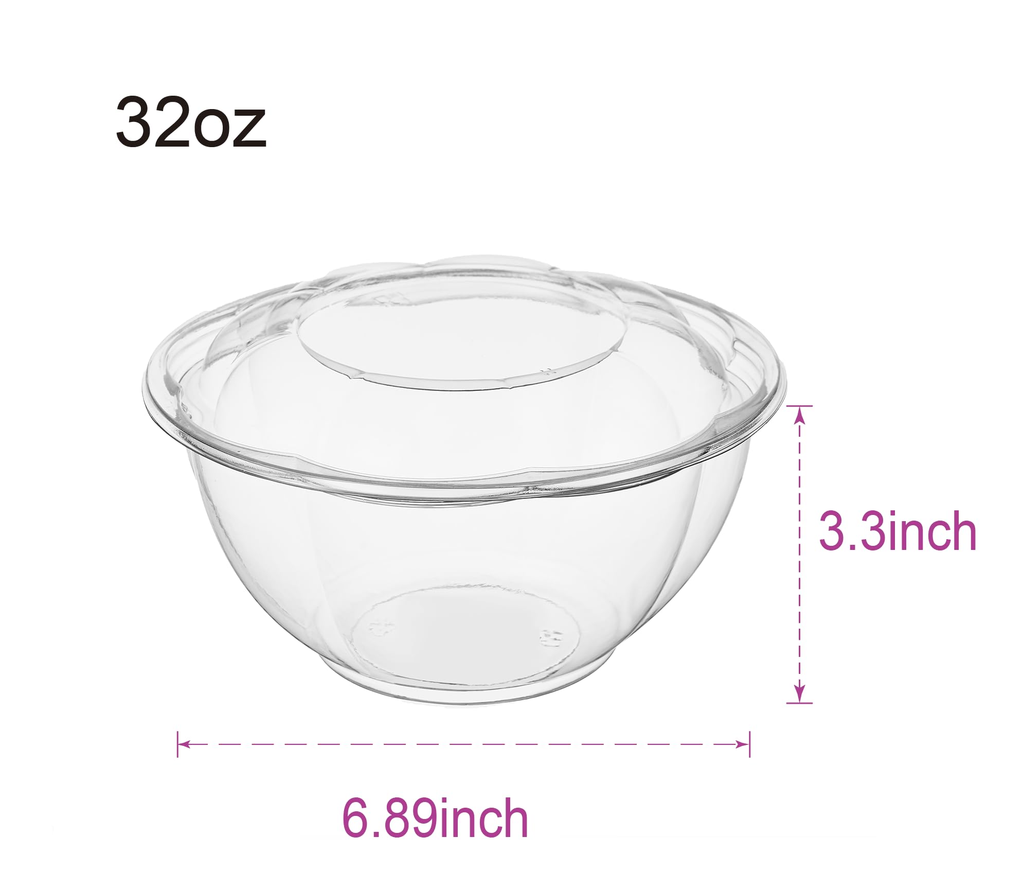 Jaluxing Juego de 150 cuencos de ensalada de plástico transparente de 32 onzas con tapas herméticas, desechables para llevar, recipientes para mezclar para frutas, quinua, almuerzo y preparación de