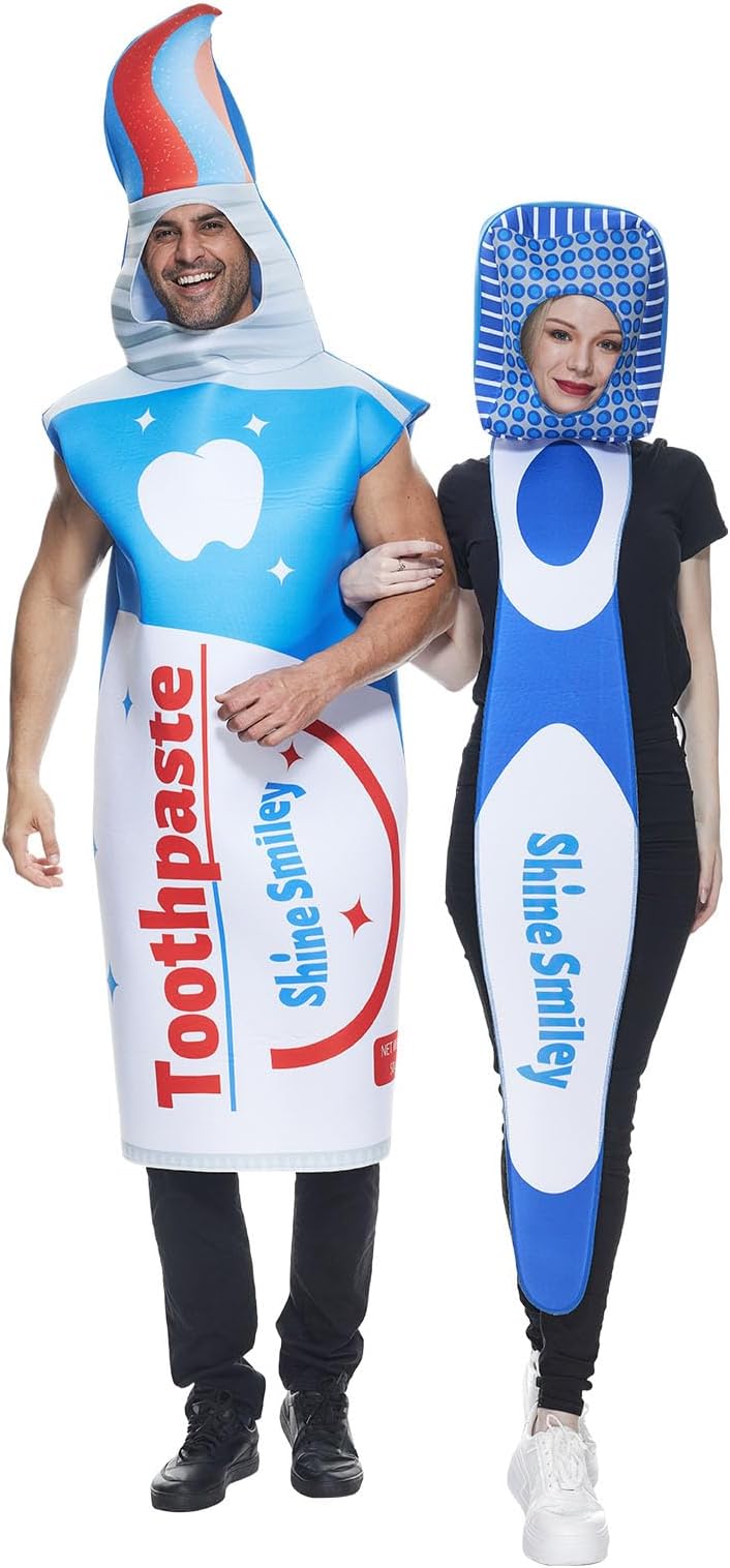 Toothbrush and Toothpaste Costume Halloween Couple Costume Tooth Brushing Costume for Men Women Funny Outfit