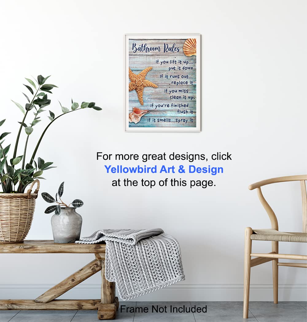 Beach Bathroom Decor - Coastal Nautical Rustic Bathroom Decor -Starfish, Seashells Restroom, Bath Art - Ocean, Sea House Wall Art, Home Decoration - Unique Shabby Chic Gift - Blue Sign 8x10 print