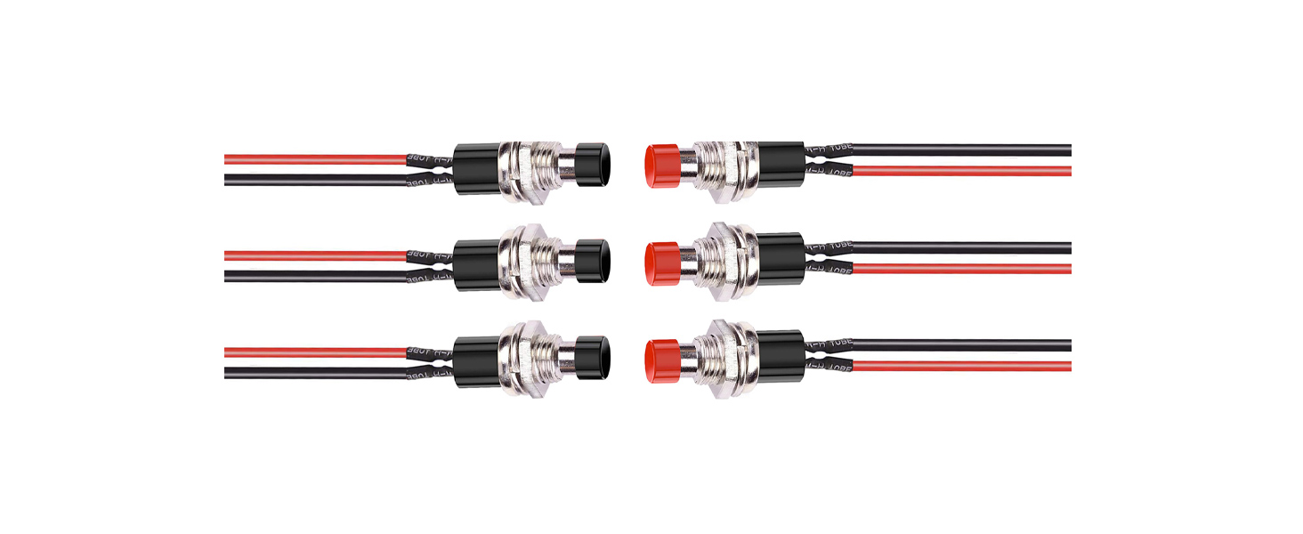 Lot De 12 Mini Boutons Poussoirs Momentanés SPST - Précâblés Et 2 Broches - 1A 250V AC - 9
