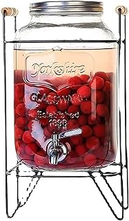 ドリンクサーバー ガラス ピッチャー 冷水筒ドリンクサーバー ガラス ドリンクピッチャー ドリンクディスペンサー ガラス貯蔵タンク 保冷 ピッチャー 大容量 ステンレス製の蛇口 フルーツクールウォーターピッチャー 梅酒 ジュース ビールきビールディスペンサー (10L)