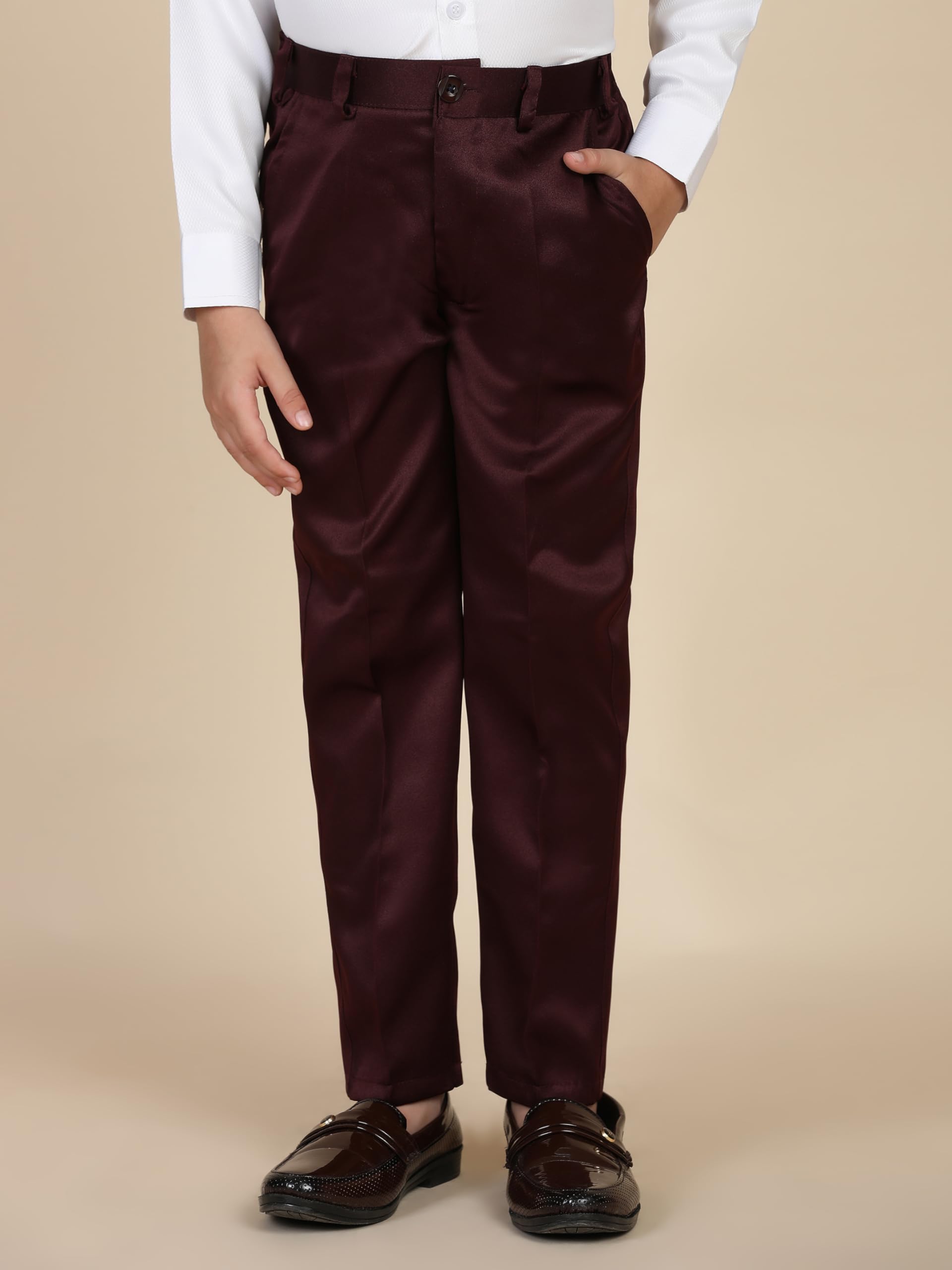 Pro-Ethic Style Developer Cotton 5 Piece Boys Suit Set for Kids Wedding Outfit | Set of Shirt, Regular Fit Pants, Coat, Waistcoat and Tie for Kids, Maroon, 13-14 Years - Image 8 thumbnail