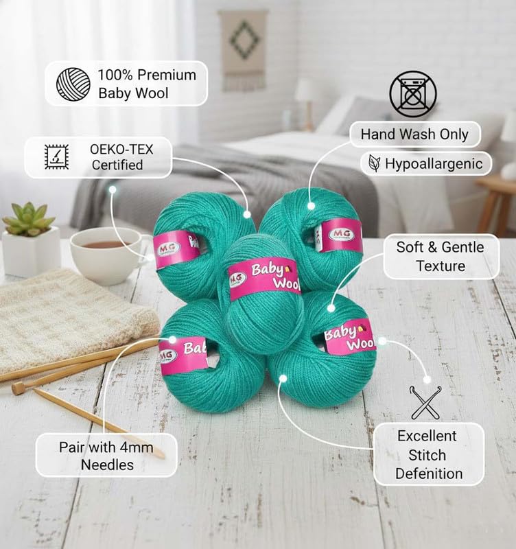 Image of Vard hman 100% Acrylic Wool Teal 14 Pc Baby Wool 4 ply Wool Ball Hand Knitting Wool /Art Craft Soft Fingering Crochet Hook Yarn- Art-HD