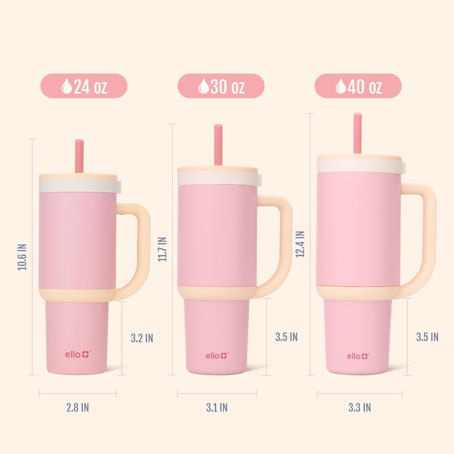 Ello Oasis 30 oz Tumbler with Handle & Retracting Straw | Reusable Insulated Stainless Steel Cup 100% Leakproof, Gifts for Teens Women Men | Keeps cold for 24 Hours, Cup Holder Friendly, Sunrise Glow - Image 8