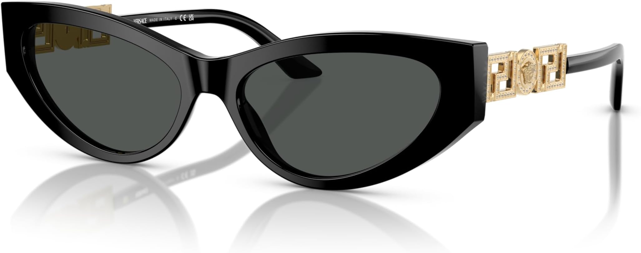 Versace レディース サングラス ブラックフレーム、ダークグレーレンズ、56mm