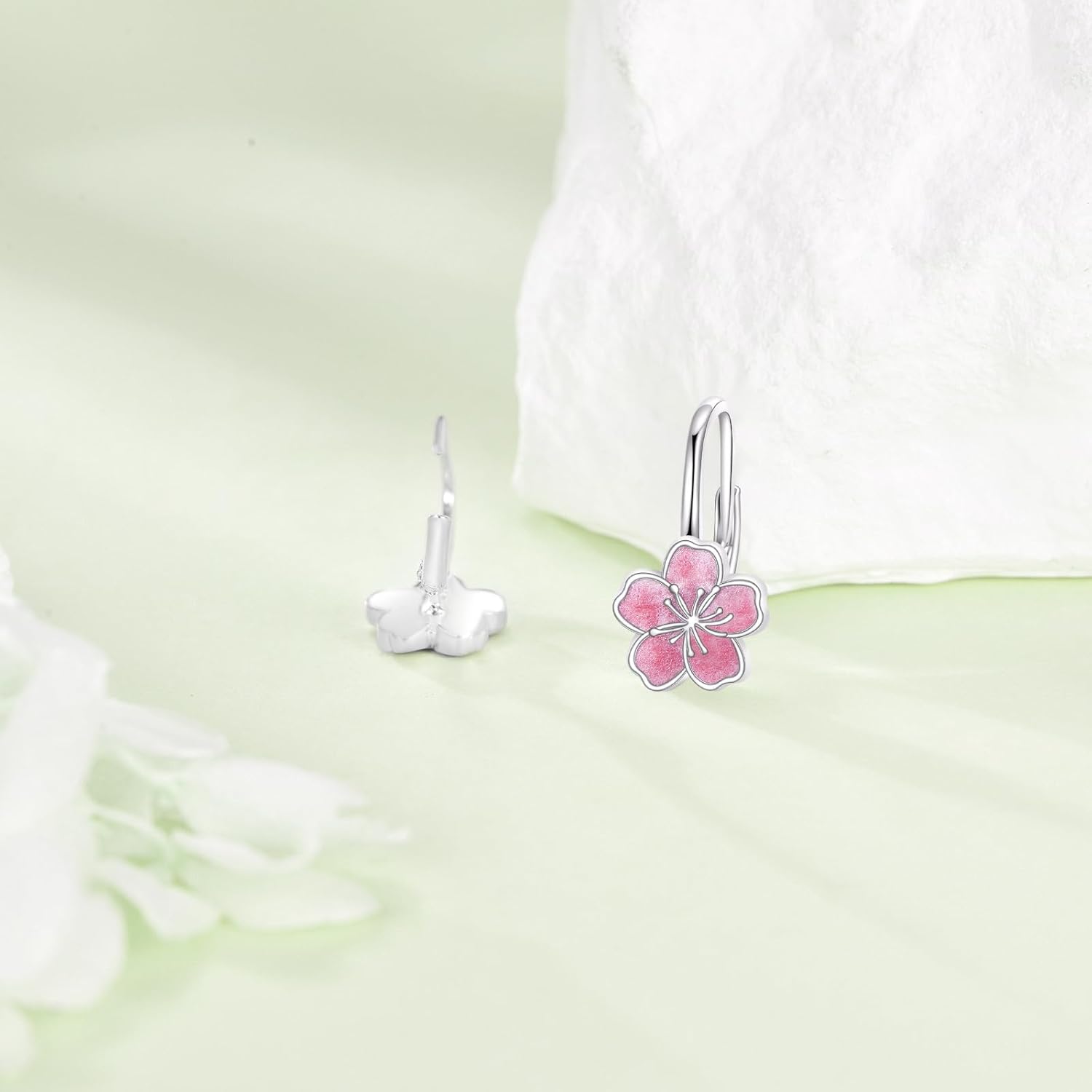 URONE Flower Leverback Earrings 925 Sterling Silver Poppy/Rose/Orchid/Cherry Blossom/Lily/Hibiscus/Lotus/URONE Plumeria Rubra Earrings Jewelry Gift for Women
