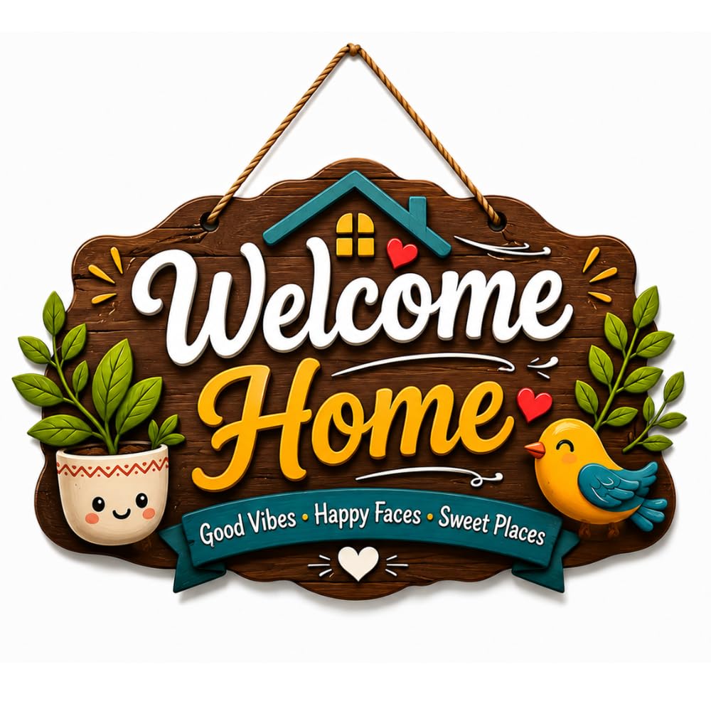 withindecor wooden wall hanging welcome sign decorative quote board for home, door, entrance, hall & office - rustic wall art & housewarming gift item